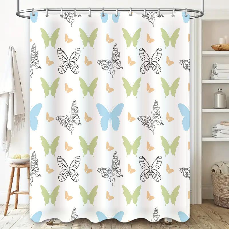 Fashion Butterfly Shower Curtain Watercolor Printed Fabric Customizable Bath Decor Set For Home Decoration Multicolor Option Ava