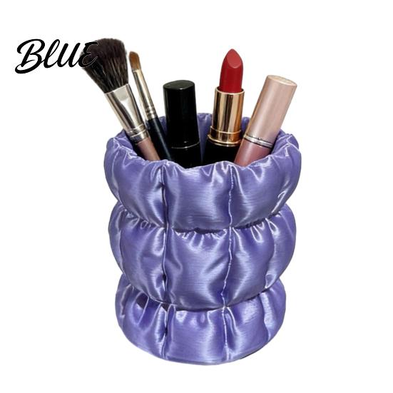 Soft Satin Pen Container Macaron Color Holder Cloud Pleat Design Pencil Office Desk