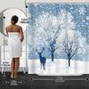 4Pcs Bathroom Shower Curtain Set Winter Wonderland Print Bathroom Curtain With 12 Hooks Non Slip Rugs Toilet Cover Mat Bathroom Partition