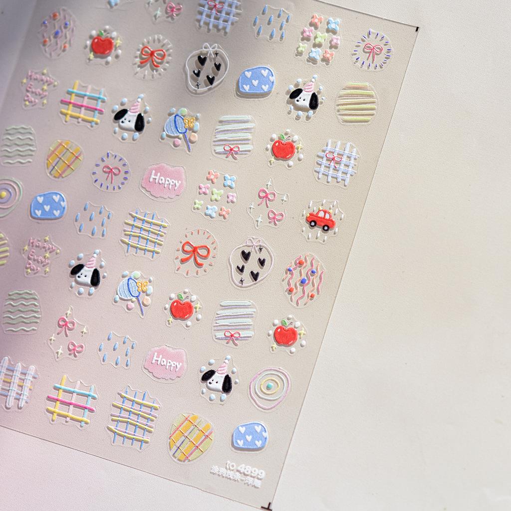 1pcs Cute Graffiti Lines Nail Art Stickers 5D Embossed Butterfly Rabbit Nail Art Accessory Stickers Self Adhesive Decal