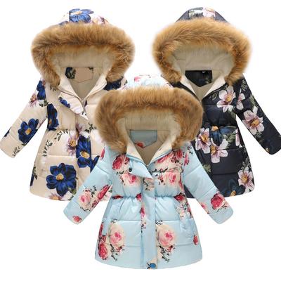 Toddler Baby Girls Boys Winter Floral Thick Warm Jacket Hooded Windproof Coat