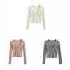 Thin Long Sleeve T-shirt Solid Color Lace Up T-shirt Soft Sweet Slim Tops  Women