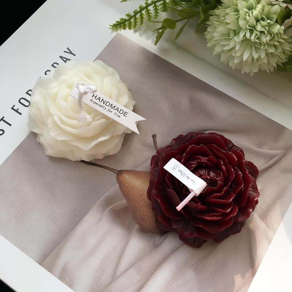 118.4°F 4 Pcs Low Temperature Candles Wine Red Red Pink White Peony Flower Shaped Scented Candles Adult Low Heat Body Safe Candles Wax Play for