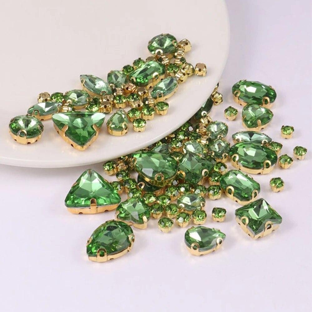 Sew On Rhinestones, Choupee 130PCS Sew On Glass Rhinestone Metal Back Prong Setting Sewing Claw Rhinestone Mixed Shapes