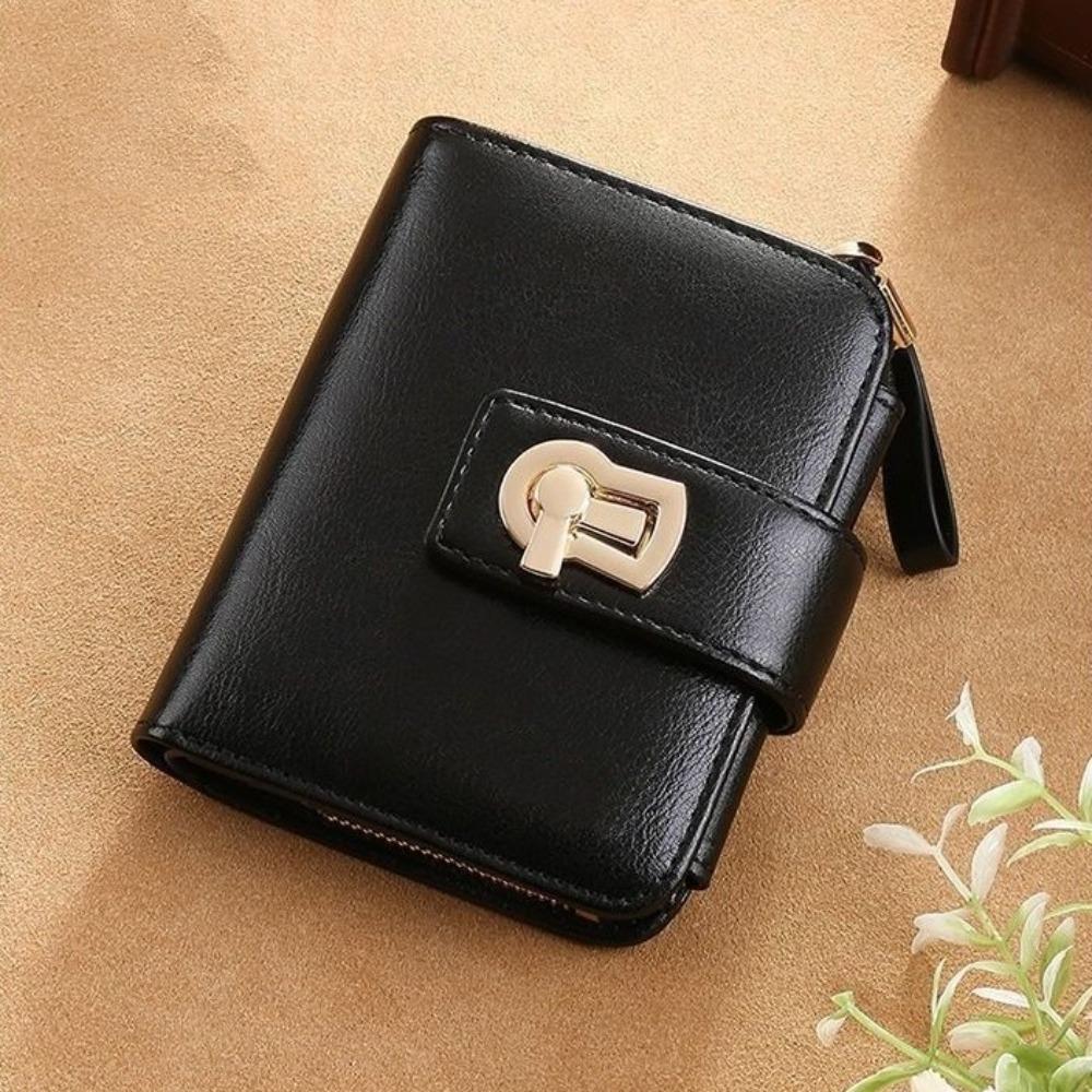 

Retro Solid Color Short Wallet Multi-slots Large Capacity Coin Purse Pu Leather Anti-theft Credit Card Holder чёрный