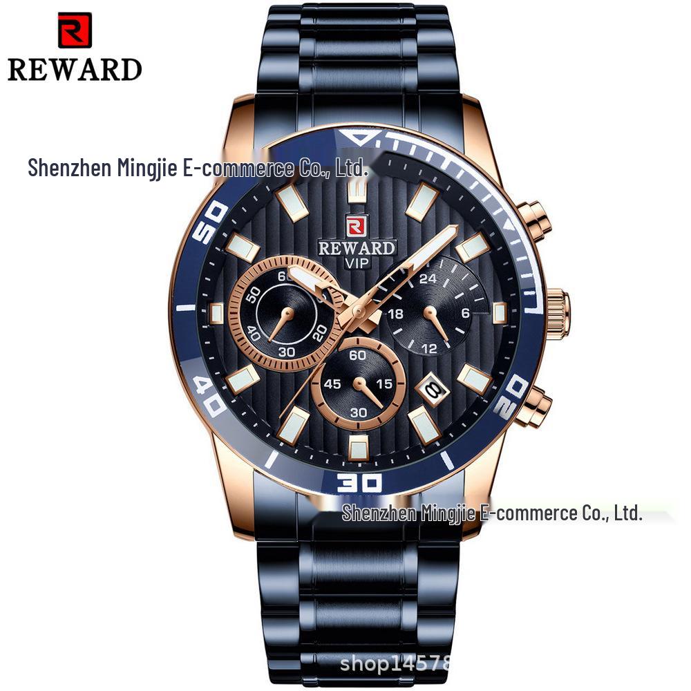 REWARD Men's Six-Needle Multifunction Waterproof Business Quartz Watch with Calendar - Model 81009M.
