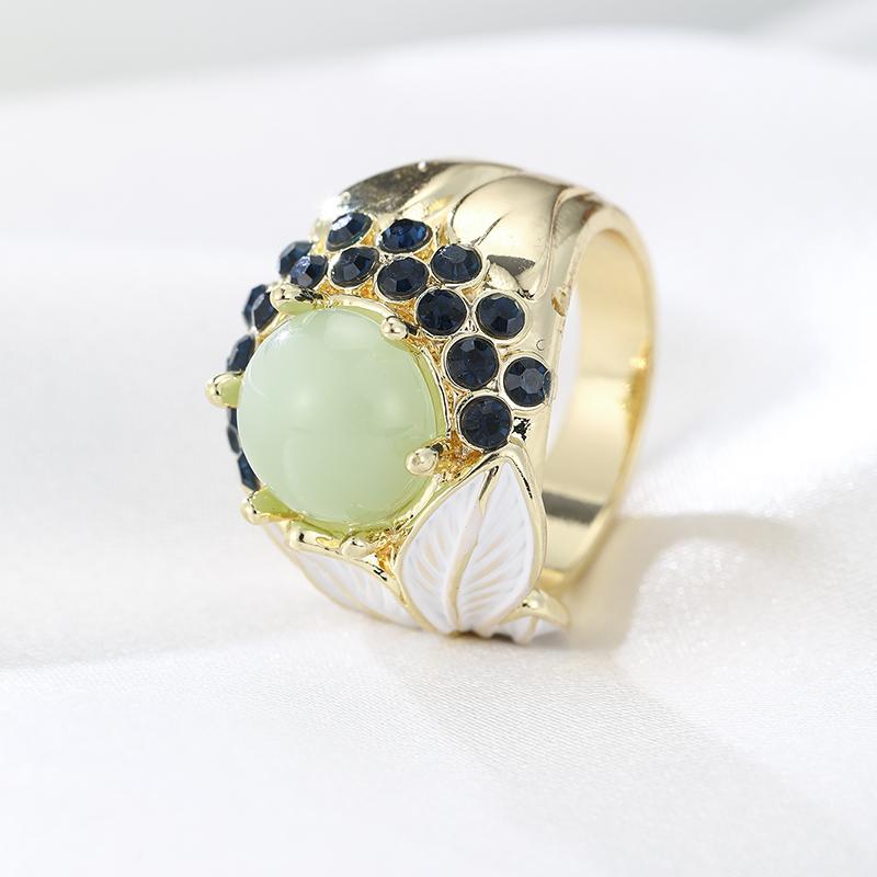 Retro Trendy Blue Color Circular Inlaid Zircon Leaf Ring, Suitable for Women s Unique Design, Classic Accessory Zircon 8