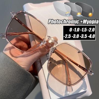 Oversize Kwadratowe Zmieniające Kolor Okulary Minusowe Vintage Blokujące Niebieskie Światło Okulary Korekcyjne do Krótkowzroczności Okulary Optyczne Okulary Przeciwsłoneczne Korekcja Wzroku EMA