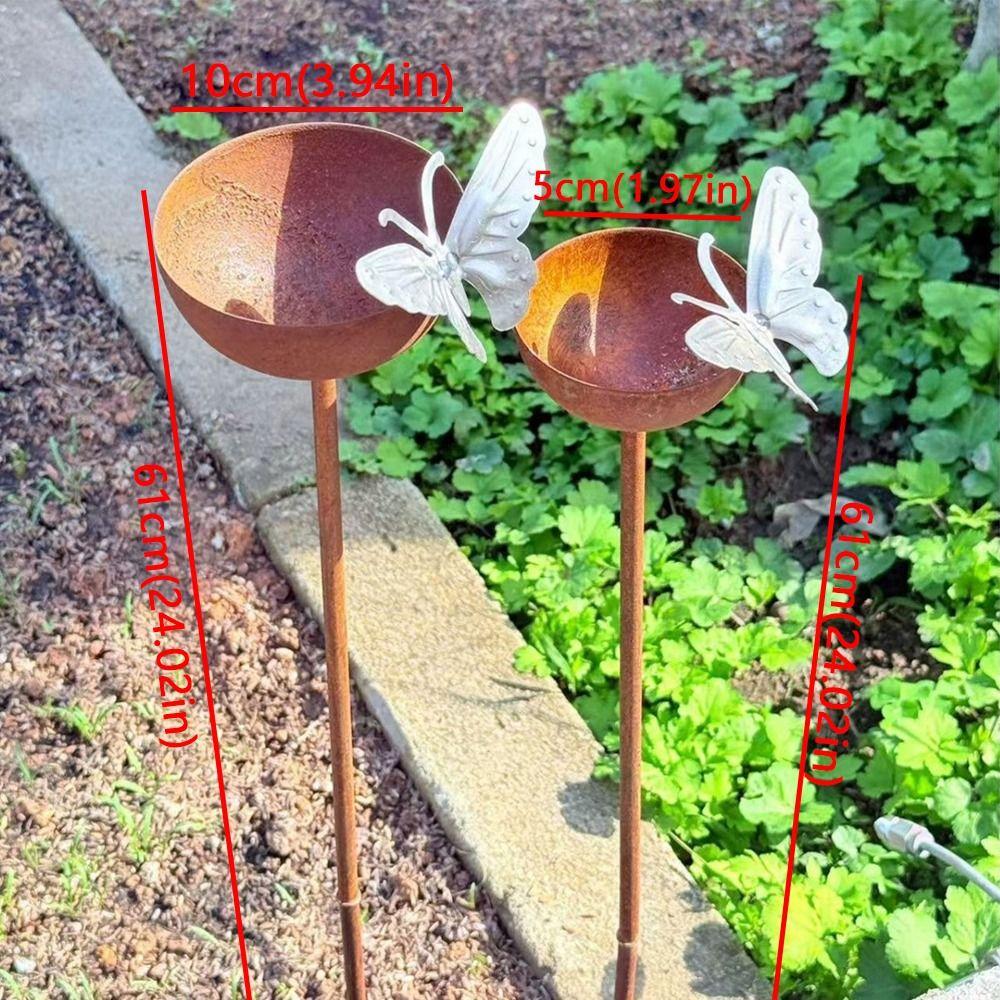 Freestanding Rusty Metal Bird Feeder Ground Insert Vintage Iron Bird Bath Feeder Rustproof Handmade Butterfly Bath Bowl