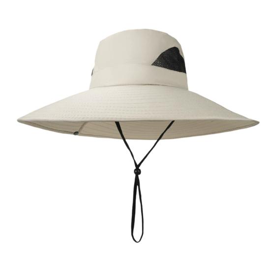 

Bucket Hat Breathable Mesh Fabric Wide Brim Adjustable Fit UV Protection Hat Outdoor Activities Foldable Sun бежевый