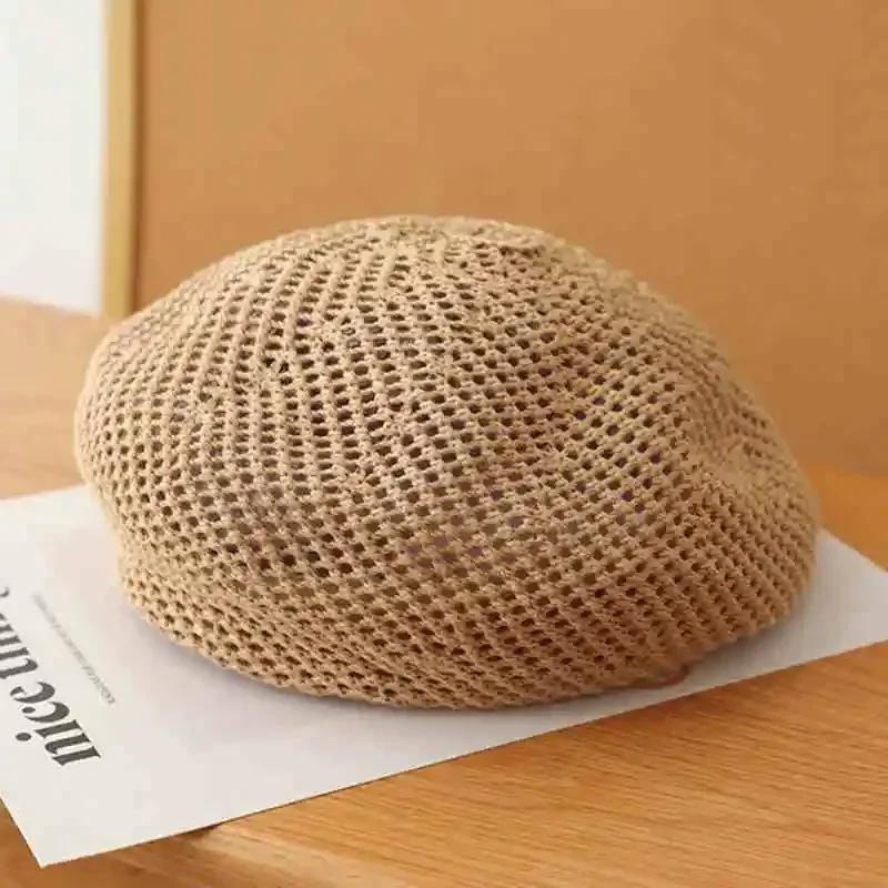 

Straw Beret for Women Summer Sun Protection UPF 50+ Breathable Thin Lace-up Design, Head Size Outdoor Beach Sun Hat Headband 55-59cm