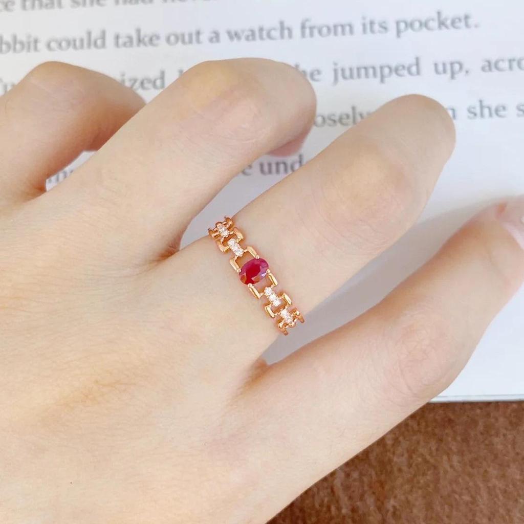 New In Classic Hollow Out Ruby Chain Ring Light Luxury Suitable for Daily Rings for Women Retro Banquet Fine  Gifts