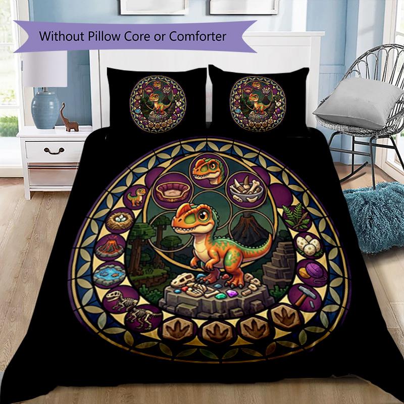 Dinosaur Glass Mandala Pattern Bedding,Quilt Set Quilt Cover Pillowcase Home Birthday Gift (1*duvet Cover+2*pillowcase,without Core)