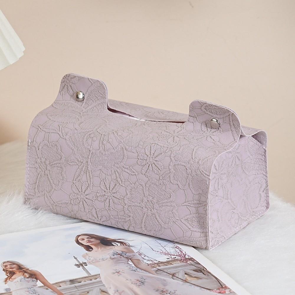Nordic PU Leather Tissue Box Decorative Cherry Blossom Pattern Napkin Holder Durable Paper Tissue Case Bathroom