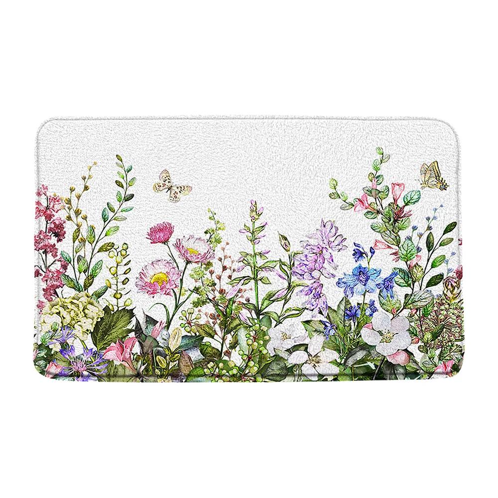 Colorful Plant Botanical Wildflower Flowers Shower Curtain Set Garden Floral Butterfly Bathroom Decor Rug Bath Mat Toilet Cover