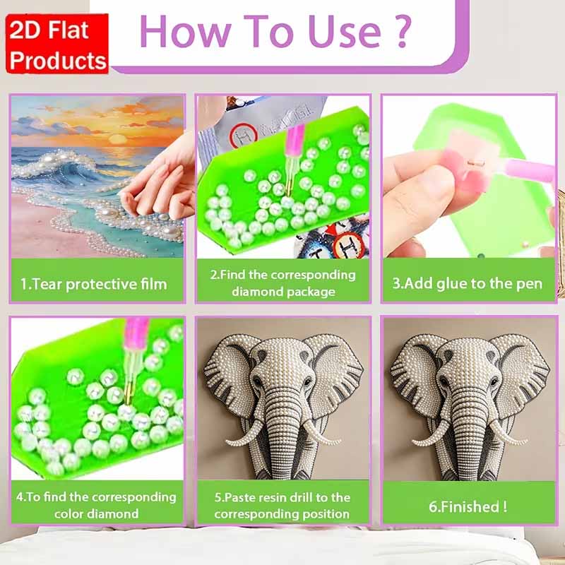 Pearl Art Painting Kit for Adults and Beginners, Elegant White Elephant Sparkling Painting Craft Home Wall Decor Handmade Gift Art Projects