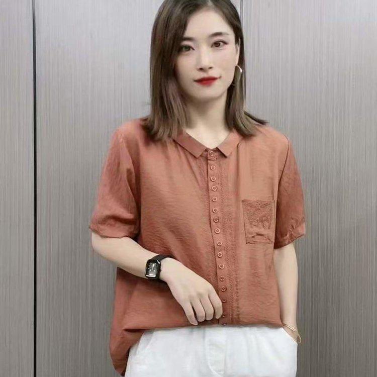 

2026 Summer Elegant Solid Color Short-Sleeved T-Shirt for Women 2XL (105-120 jin) кирпич красный