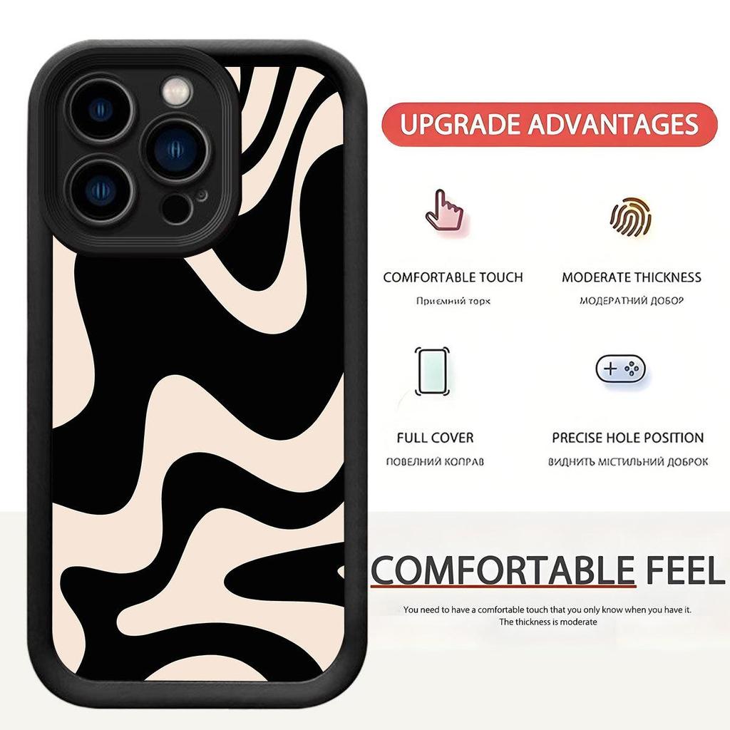 Black & White Groove Wave iPhone 15/16/17 Pro Max Protective Case