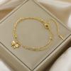 Teamer Bowknot Pendant Double Layer Beads Chain Bracelet Stainless Steel Gold Color Bracelet For Women Sweet Style Jewelry Gift
