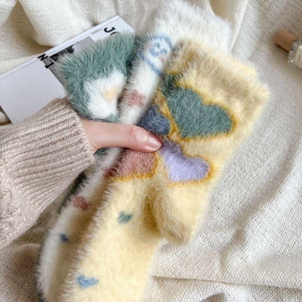 5Pairs Soft Plush Socks Cartoon Sleeping Socks Women Kawaii Thicken Warm Socks  Fall Winter
