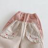 Girls' Fleece-Lined Korean Style Embroidered Joggers – Winter 2025 Children's Thick Sweatpants