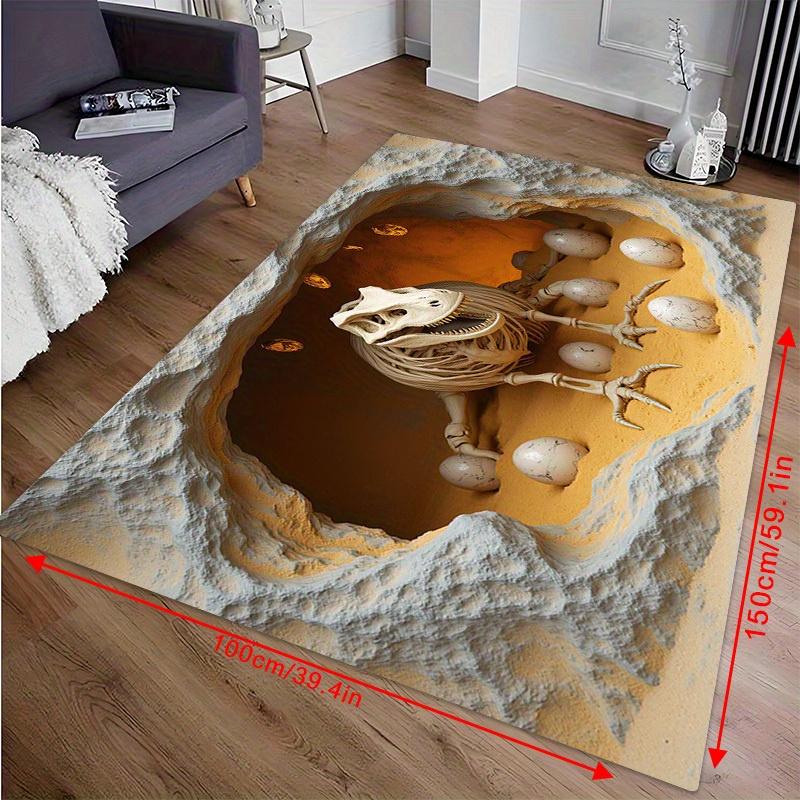 Dinosaur Skeleton Rug Flannel Soft Kids Carpet 3D Cave Print Bedroom Kitchen Floor Mat Anti Slip