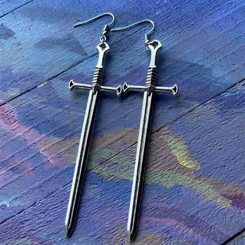 European Retro Silver Sword Unisex Earrings - Fashionable and Creative New Arrival Jewelry