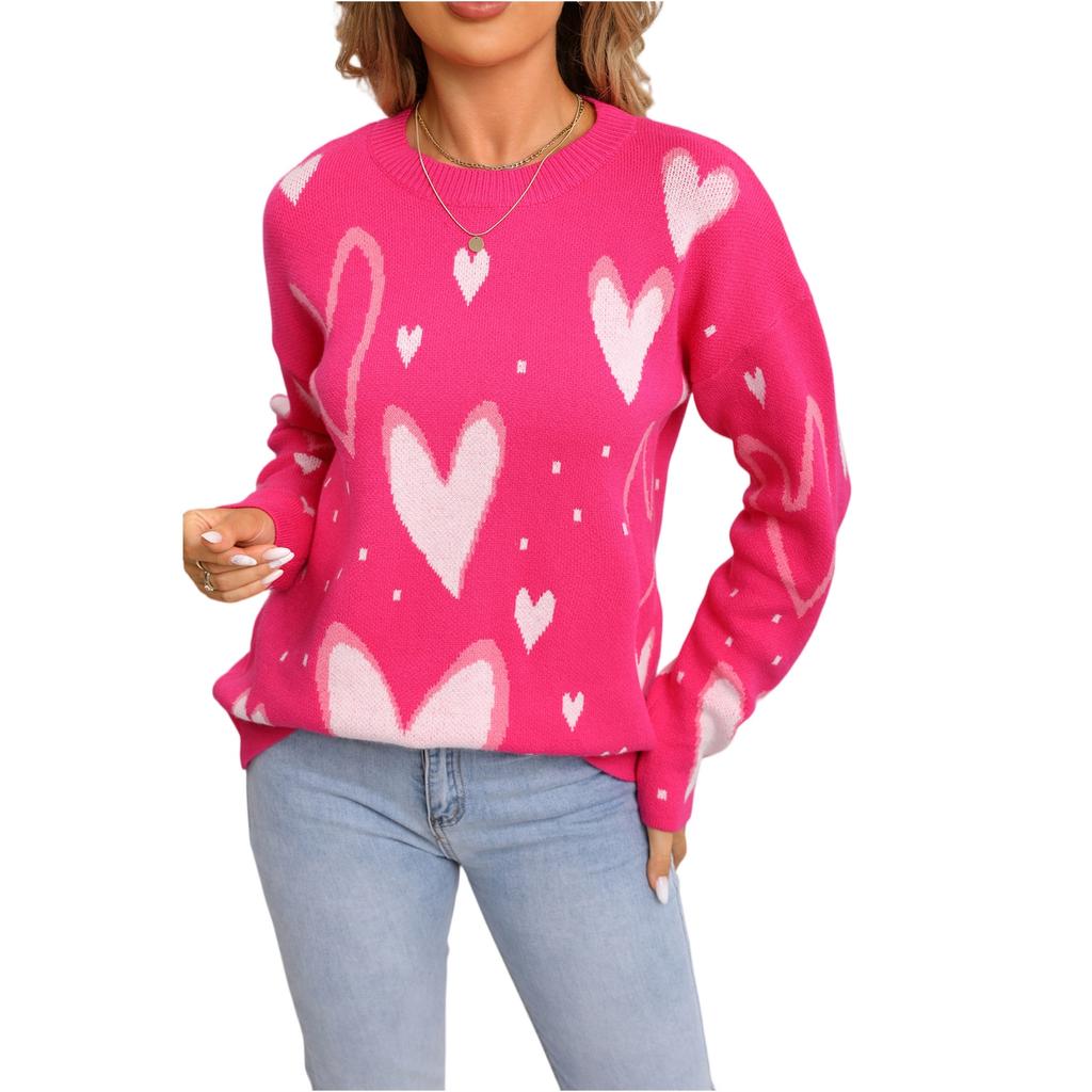 Damen Modischer Herzförmiger Pullover, Locker und Vielseitig, Strickpullover für den Valentinstag
