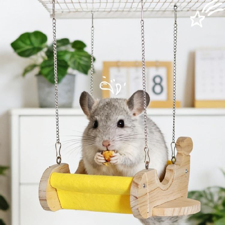 Natural Wooden Small Pet Swing Hammock Chew Proof Hanging Bed Toy For Chinchilla Cage Exercise Entertainment Activity