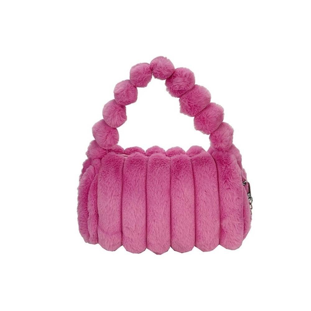 

Furry Plush Handbag Zipper Commuting Handbag Fashion Crossbody Bag School рожевий червоний колір
