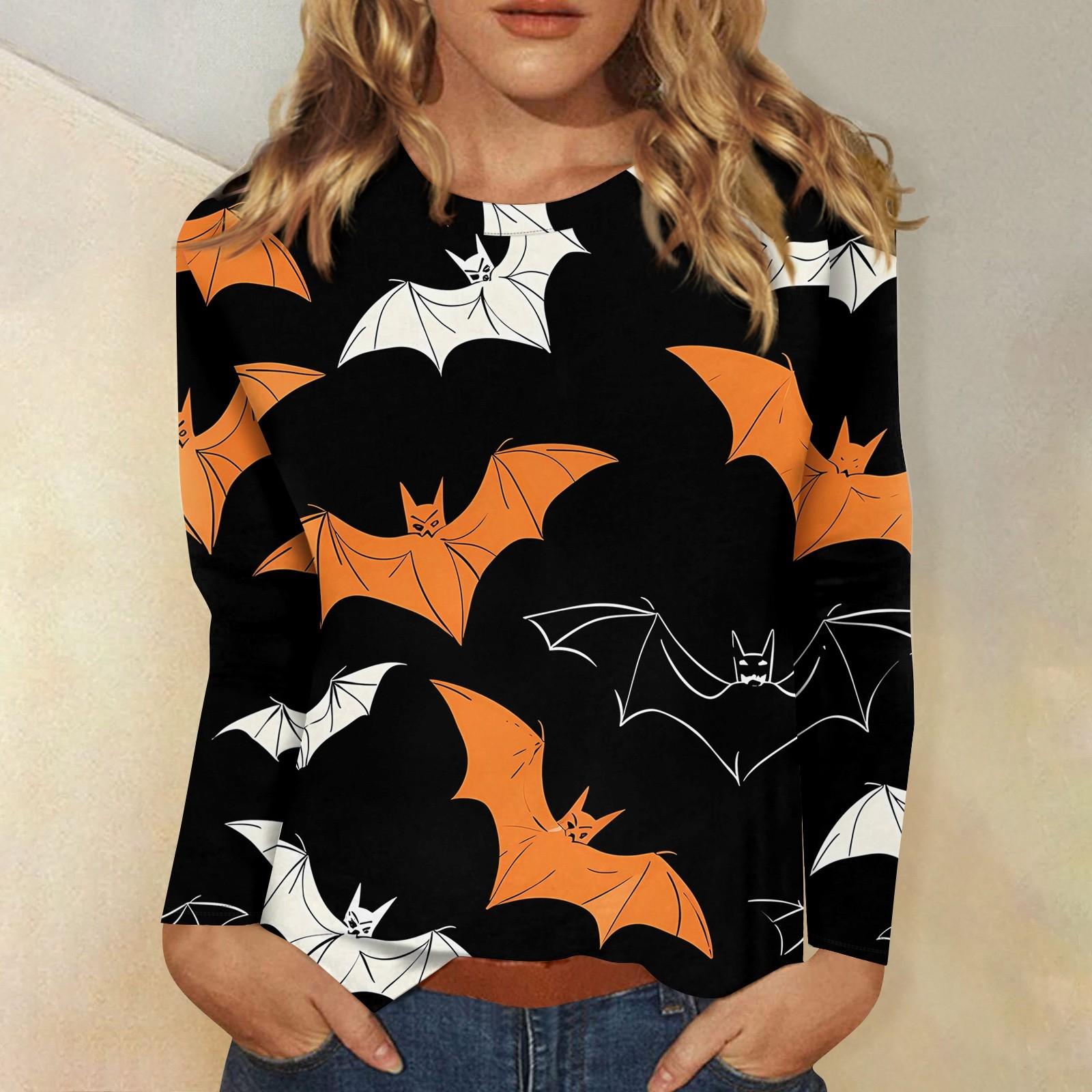 

Женская мода, повседневный пуловер с длинными рукавами и круглым вырезом с принтом на Хэллоуин XL