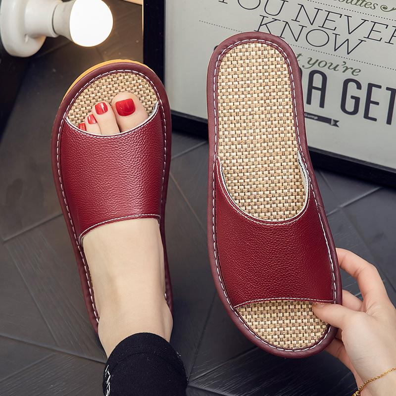 Neue Mode Echtes Leder Sommer Damen Leinen Hausschuhe