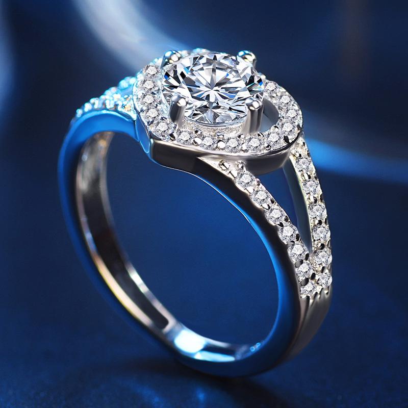 Europäischer und Amerikanischer Weißkupferschmuck Mikro-Inlay Ring Liebesherzring Imitationsdiamantring Damen Klassischer Stil