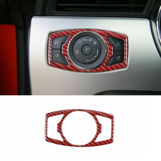 Headlight Switch Control Frame Cover For Ford Mustang 2015- Red Carbon Fiber