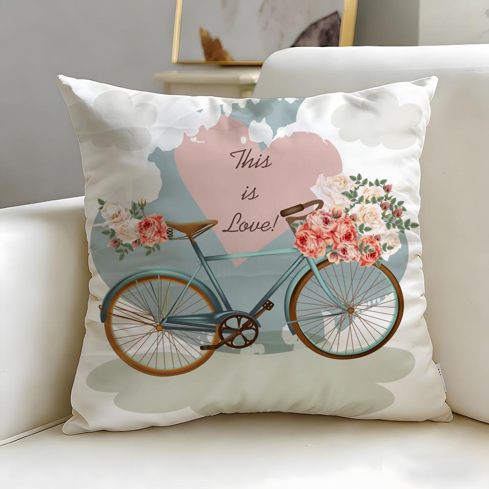 classic theme Country flower bicycle Cushion Cover Soft EasyWash Pillow Case Versatile for Couch Bed Travel and Office