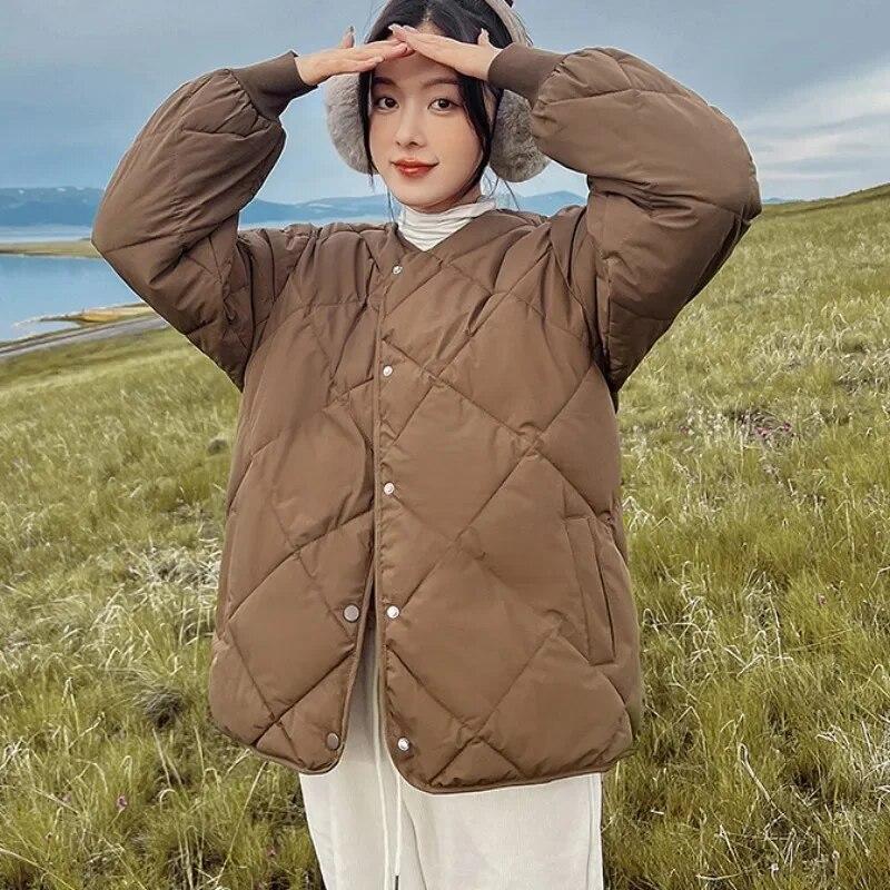 2023 Long Sleeve Casual Loose Coat Fashion Women Office-lady Cotton Jacket Warm O-neck Korean Thickened Tops  30005