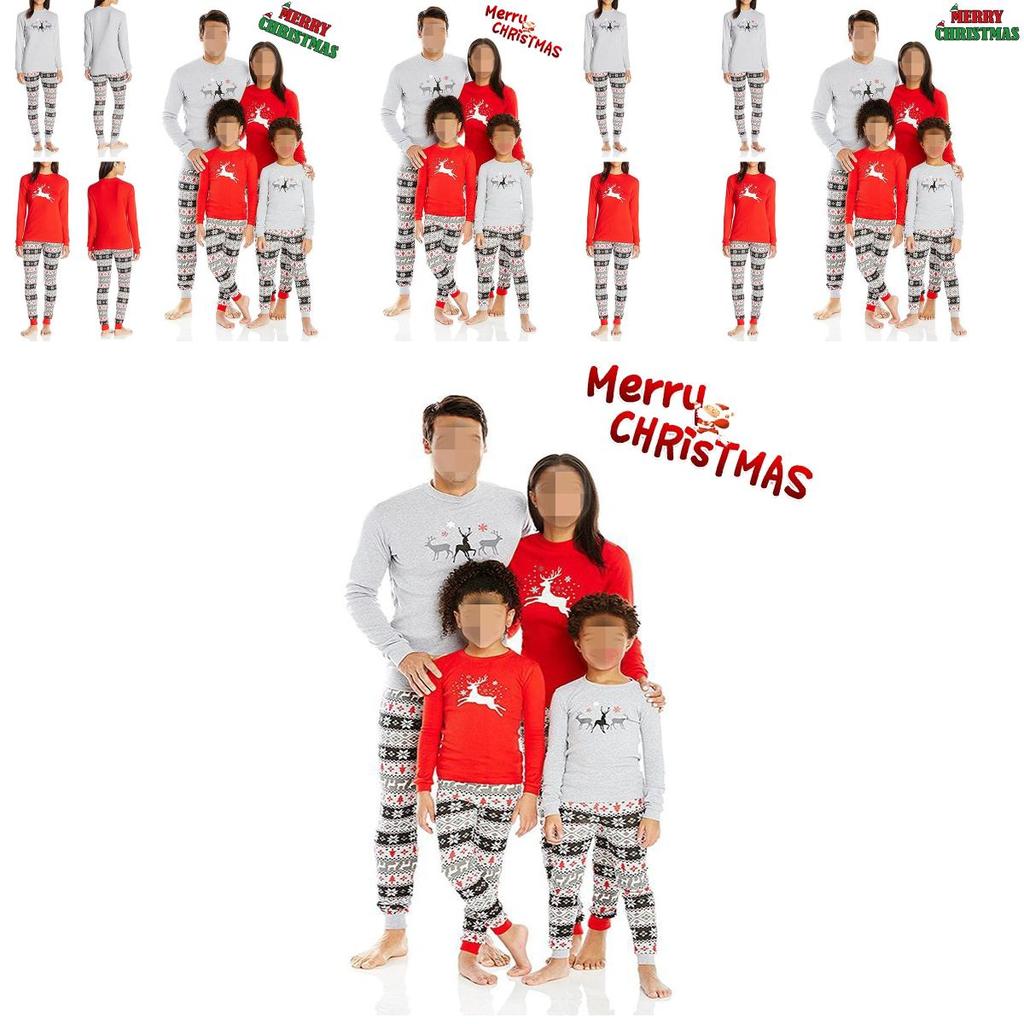 Comfy Family-matching Christmas Pajamas Sleepwear Set Women Men Kids Long Sleeve Deer Nightwear