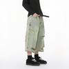 | New High Street Trend Light-colored Old Irregular Ripped Wide-leg Denim Cropped Pants