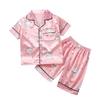 Kids' Cartoon Ice Silk Short Sleeve Pajama Set for Spring and Summer