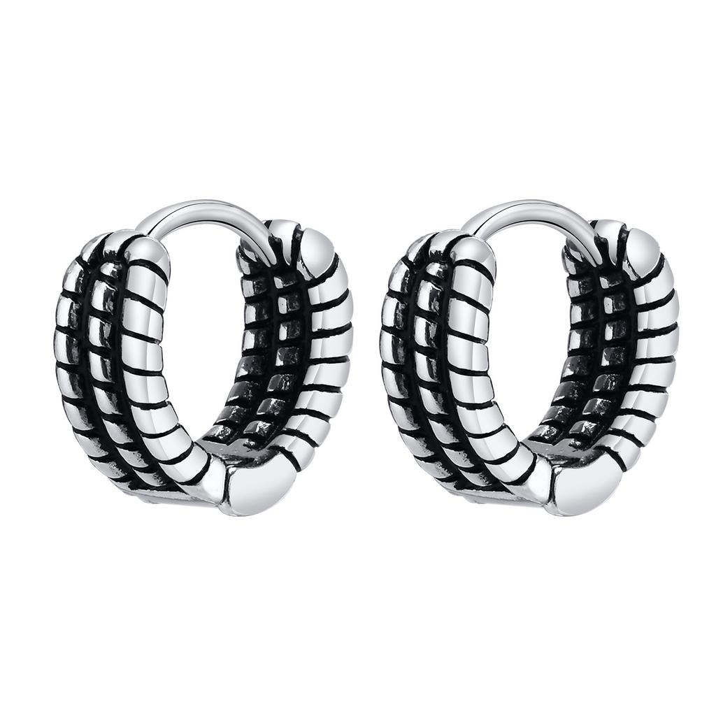 Vnox Ethnic Hoop Huggie Earrings for Men Boys, Anti Allergy Stainless Steel Rock Punk Round Earring Gifts To Boyfriend BFF