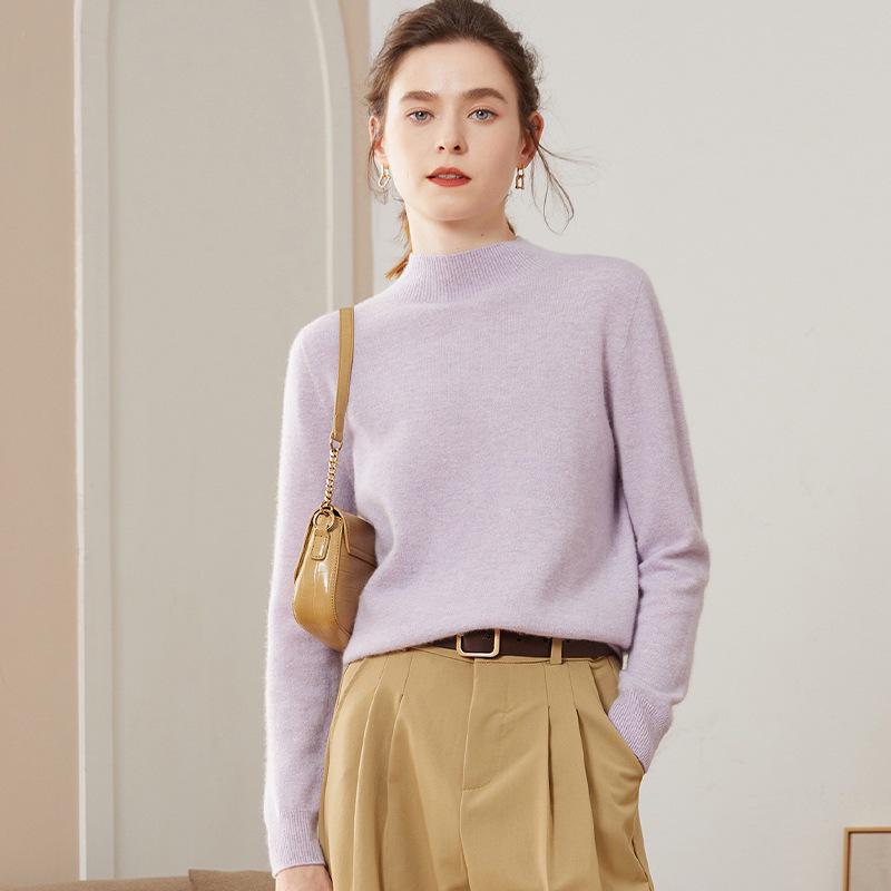 Women's Cashmere Half-High Neck Slim-Fit Sweater – Soft, Smooth, and Stylish Design