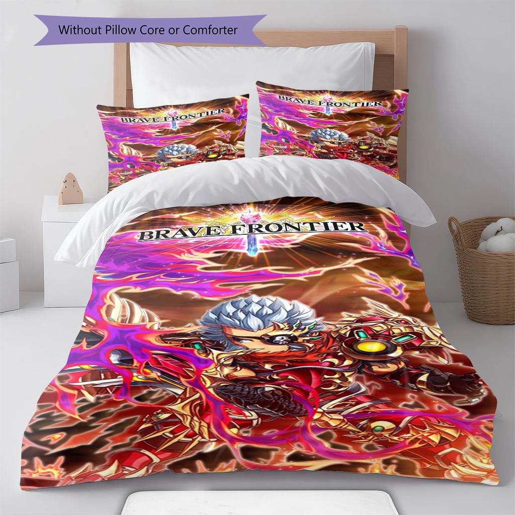 Brave Frontier Pattern Bedding Set Quilt Cover Pillowcase Home Decor Gift (1 * duvet cover + 2 * pillowcase, without core)