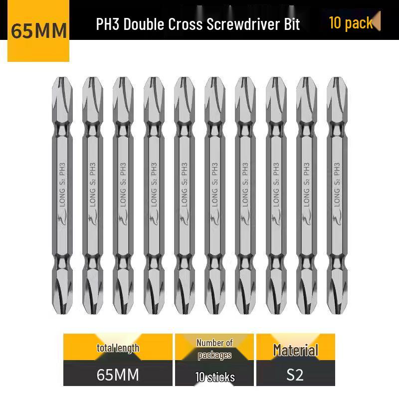Pointed PH1/PH3 Magnetic Double-Ended Phillips Bit, High Hardness, S2 Alloy Steel Electric Screwdriver.