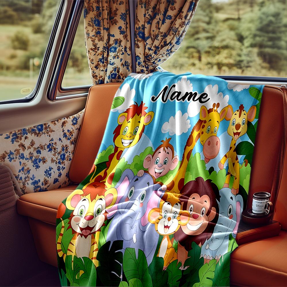 Jungle Adventure With Animals And Friends Blanketcustomize Your Name Lightweight Comfortable And Stylish Blanket For Travel Bed Home Chair Office Sofa