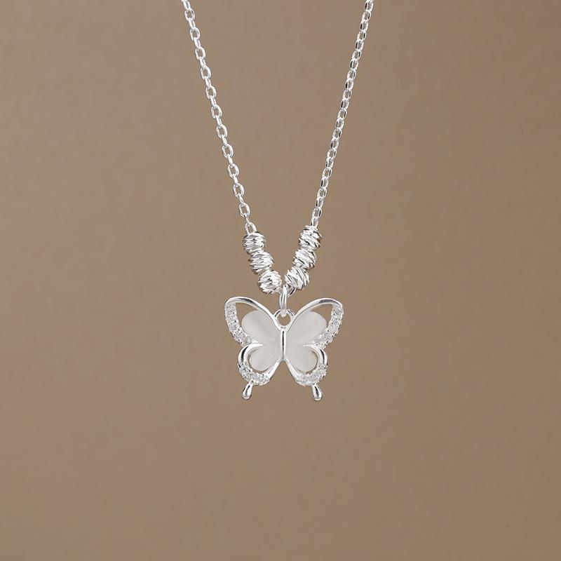 

S925 Sterling Silver Butterfly Cat s Eye Necklace: Women s Cool & Chic Clavicle Accessory 2026 New Design.