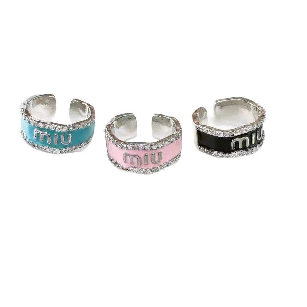 Women's Luxury Enamel Drip Oil Letter Ring with Diamonds