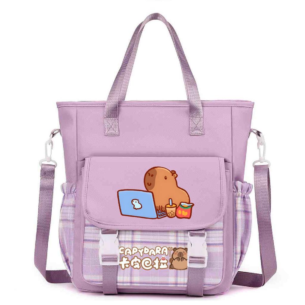 Crossbody bag, primary school, junior high school schoolbag, male and female students tutoring bag, cute kapibara large-capacity shoulder bag.