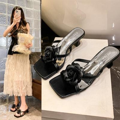 Mode Damen Sandalen Blumendekor Niedrige Absätze Sandalen Elegant Spitzpumps Mode Knöchelriemen High Heels Schuhe Damen Pantoletten Damen