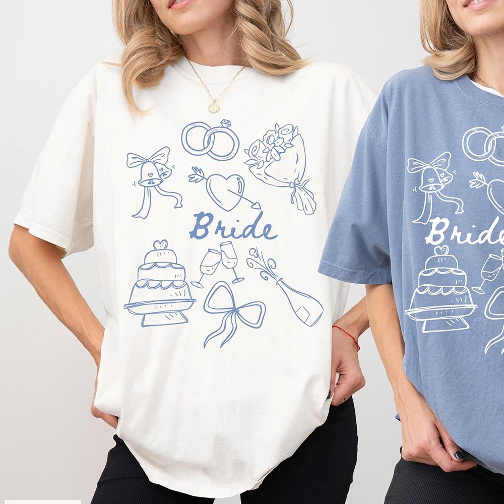 Bride Bridesmaid Shirt Custom Wedding Day Getting Ready Comfort Shirts Group Matching Tee Cotton Y2K Top Daily Trendy Streetwear