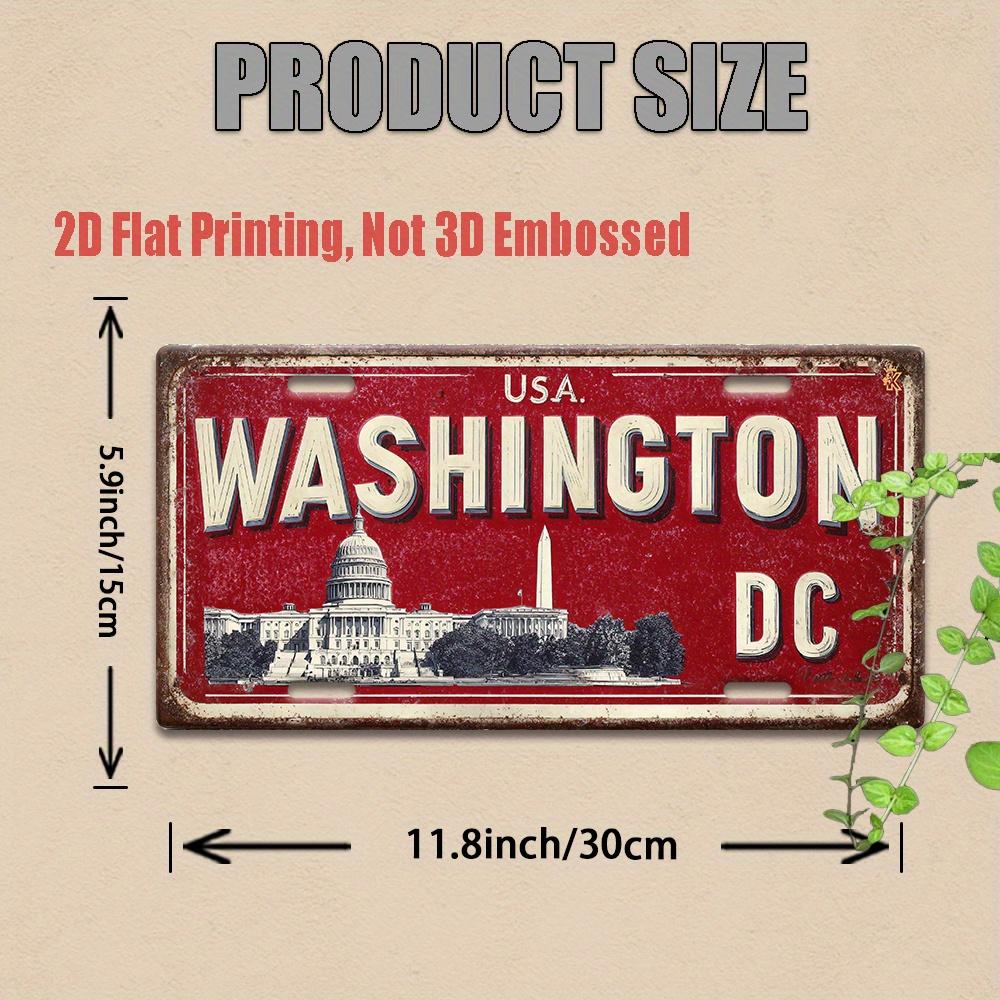 2D Flat Vintage Metal License Plate Washington DC Aluminum Sign for Office Decor, History Wall, Study Room